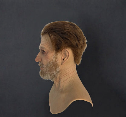 Realistic Elderly Male Silicone Mask with Hair & Beard | Full Head Old Man Mask