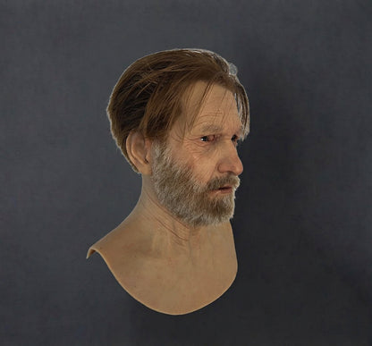 Realistic Elderly Male Silicone Mask with Hair & Beard | Full Head Old Man Mask