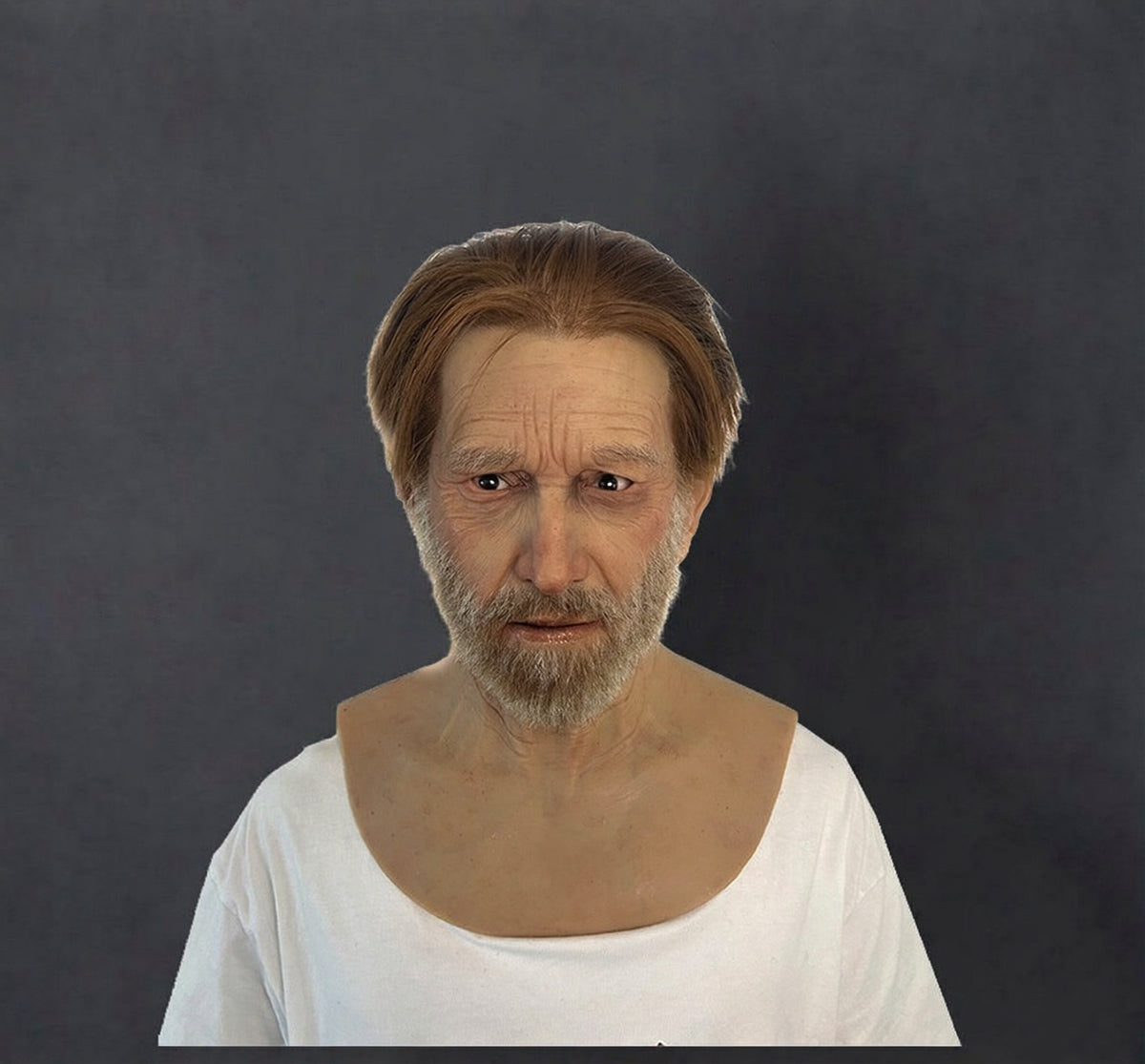 Realistic Elderly Male Silicone Mask with Hair & Beard | Full Head Old Man Mask