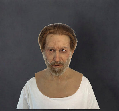 Realistic Elderly Male Silicone Mask with Hair & Beard | Full Head Old Man Mask