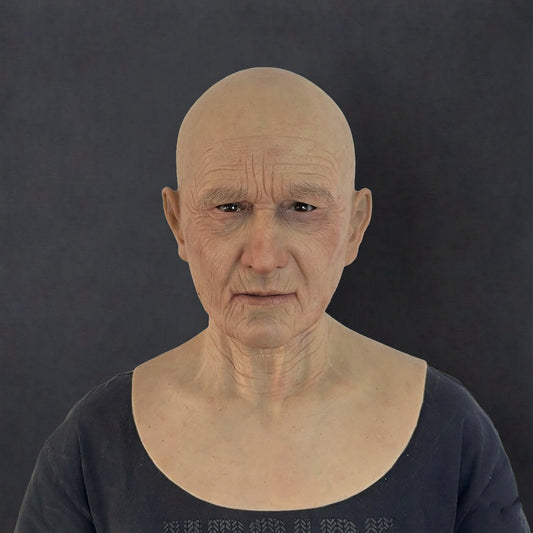 Realistic Elderly Male Silicone Mask | Full Head Old Man Mask with Neck