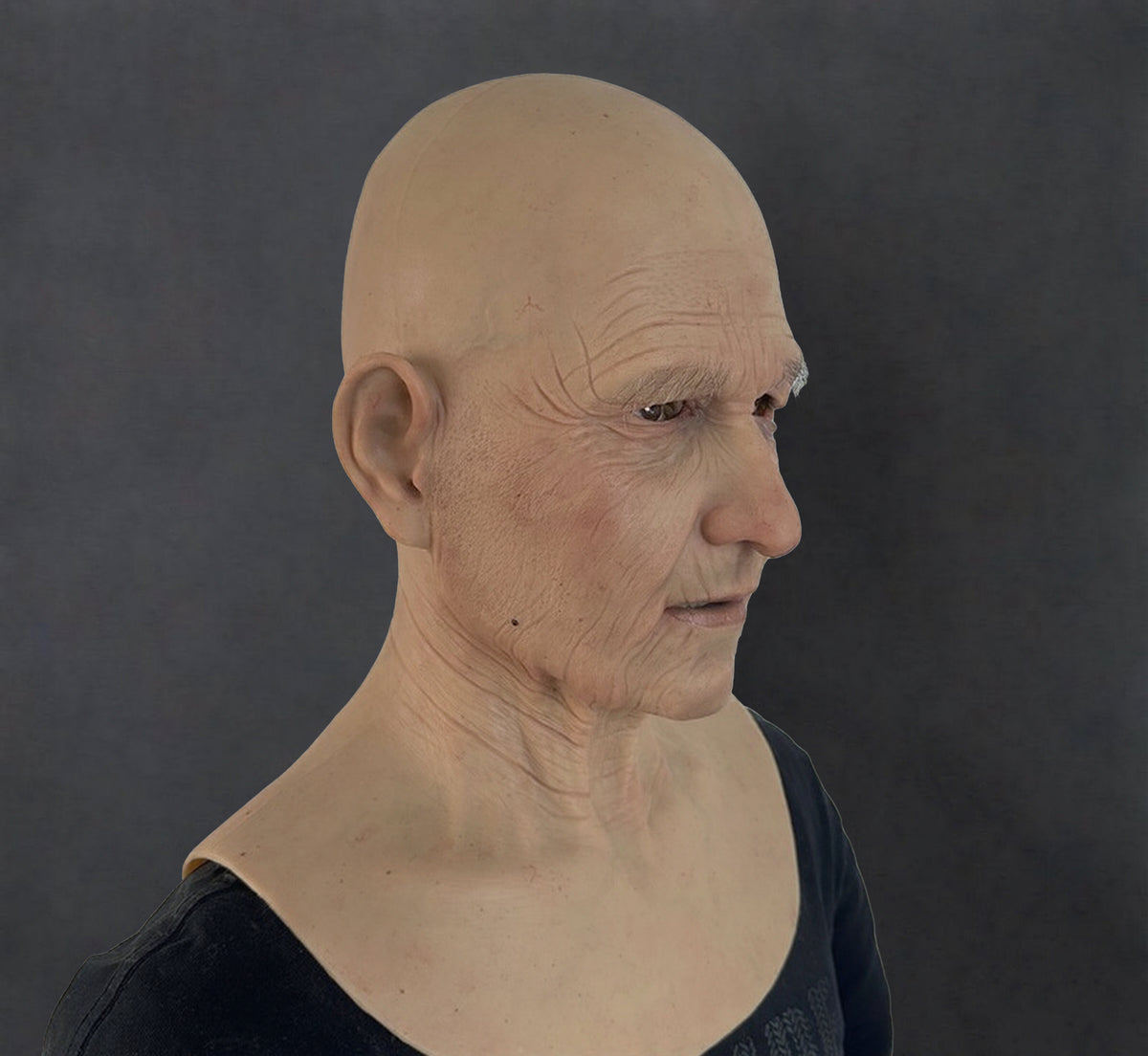 Realistic Elderly Male Silicone Mask | Full Head Old Man Mask with Neck