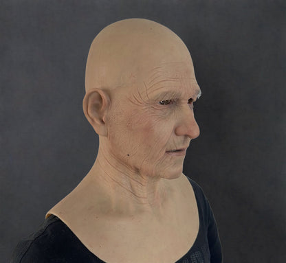 Realistic Elderly Male Silicone Mask | Full Head Old Man Mask with Neck