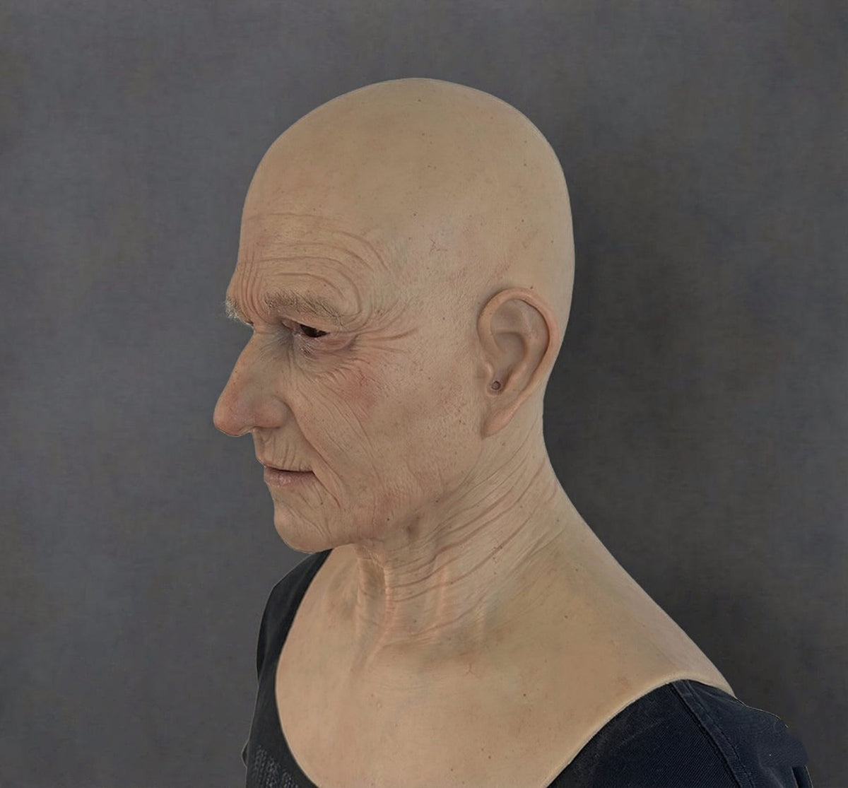 Realistic Elderly Male Silicone Mask | Full Head Old Man Mask with Neck